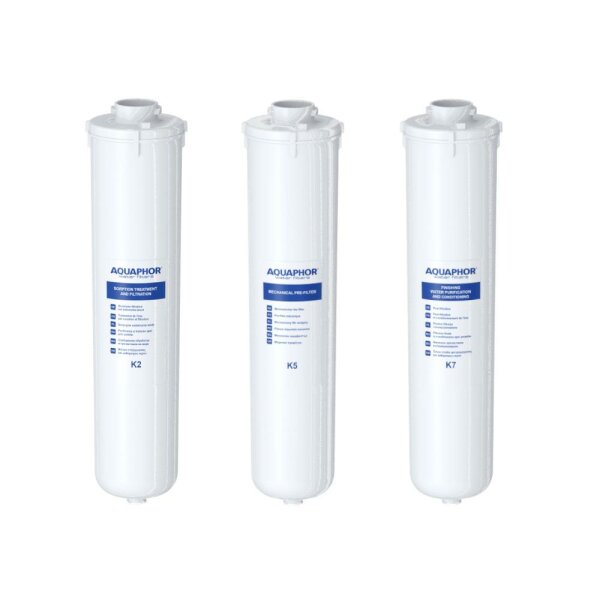 AQUAPHOR Crystal A Wasserfilter Set K2 - K5 - K7 Keimsperre gegen Bakterien, aktives Chlor, Schwermetalle, Pharmazeutika, Medikamente und Mikroplastik