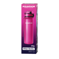 AQUAPHOR Wasserfilter-Trinkflasche CITY  Pink 0,5L mit Aktivkohle-Wasserfilter aus Kokosnussschalen für 150 Liter gefiltertes Trinkwasser