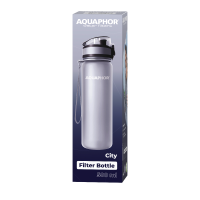 AQUAPHOR Wasserfilter-Trinkflasche CITY Grau 0,5L mit Aktivkohle-Wasserfilter aus Kokosnussschalen für 150 Liter gefiltertes Trinkwasser