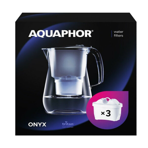 Tischwasserfilter AQUAPHOR ONYX Trinkwasserfilter schwarz mit 3 x MAXFOR+ Wasserfilter-Kartusche